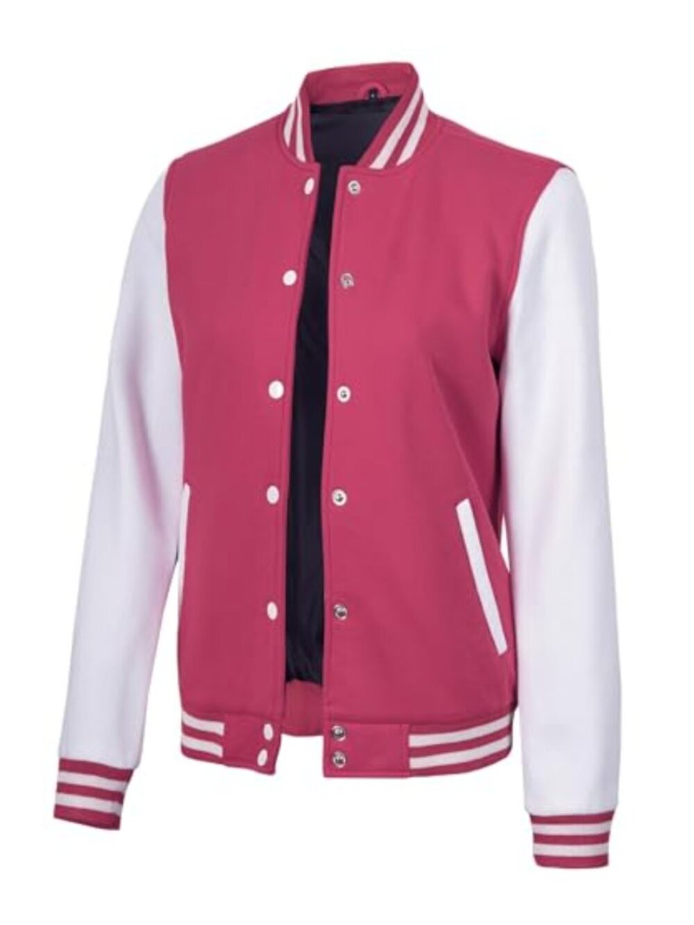 Fleece Varsity Jacket Button Closure Letterman Bomber